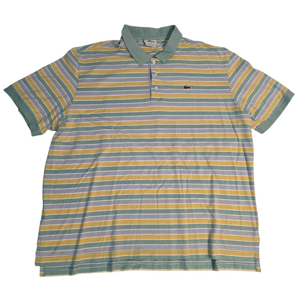 Lacoste Striped Polo Shirt Pastel Green Purple Yellow Size 8 XXL